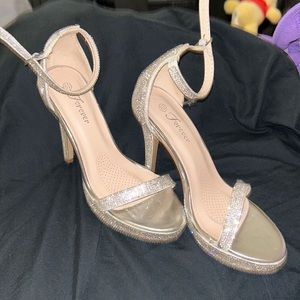 Silver rhinestone heels